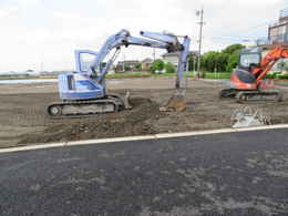 愛西市西光寺の東側大駐車場工事写真・愛知県愛西市稲葉町西光寺本堂新築工事写真